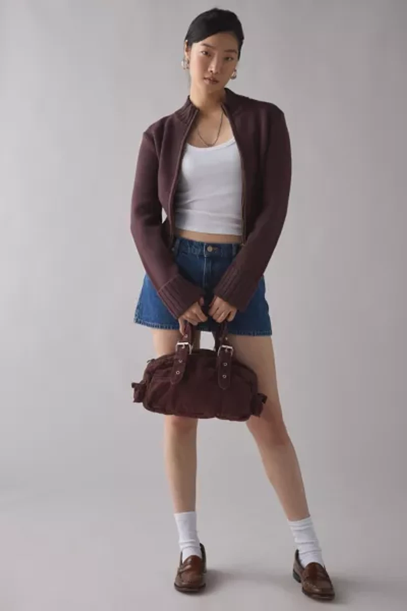 House Of Sunny Rosewood Brown Chunky Rib Peggy Zip-Up Cardigan
