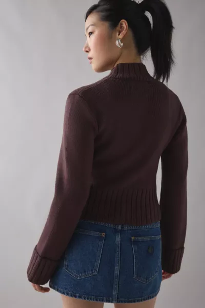 House Of Sunny Rosewood Brown Chunky Rib Peggy Zip-Up Cardigan