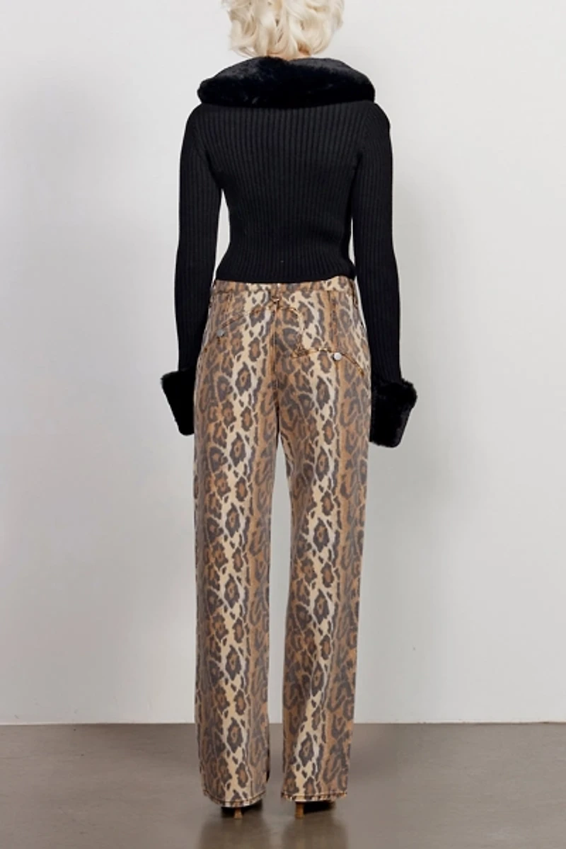 House of Sunny Jessie Leopard Print Straight Jean