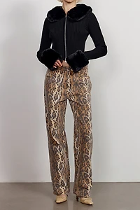House of Sunny Jessie Leopard Print Straight Jean