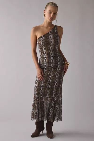 House Of Sunny Asymmetric Leopard Print One-Shoulder Maxi Dress