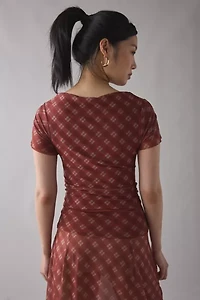 House Of Sunny Retro Check Sheer Mesh Top