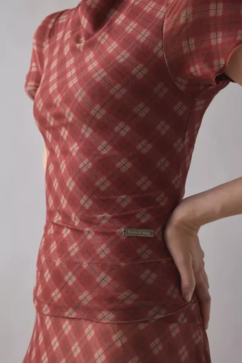 House Of Sunny Retro Check Sheer Mesh Top