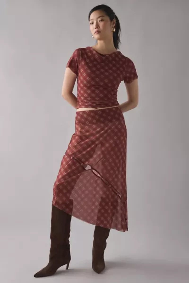 House Of Sunny Retro Check Sheer Mesh Top