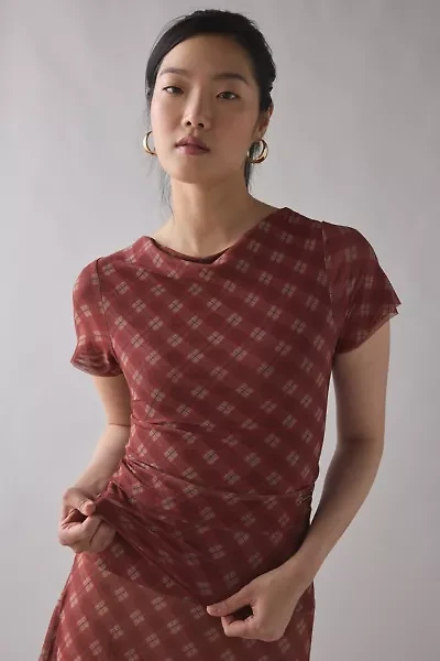 House Of Sunny Retro Check Sheer Mesh Top