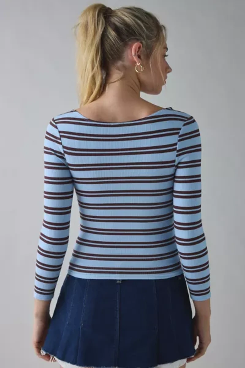 BDG Andie 3/4 Sleeve Square Neck Cropped Tee