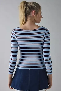 BDG Andie 3/4 Sleeve Square Neck Cropped Tee