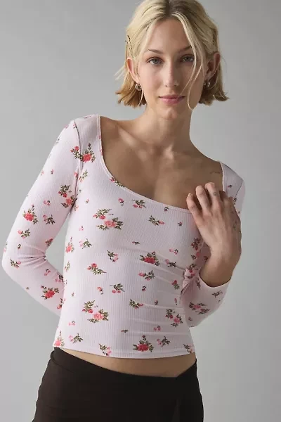 BDG Andie 3/4 Sleeve Square Neck Cropped Tee