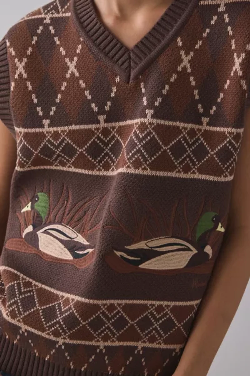 House Of Sunny Ripples Duck Motif Argyle Sweater Vest