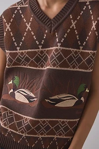 House Of Sunny Ripples Duck Motif Argyle Sweater Vest