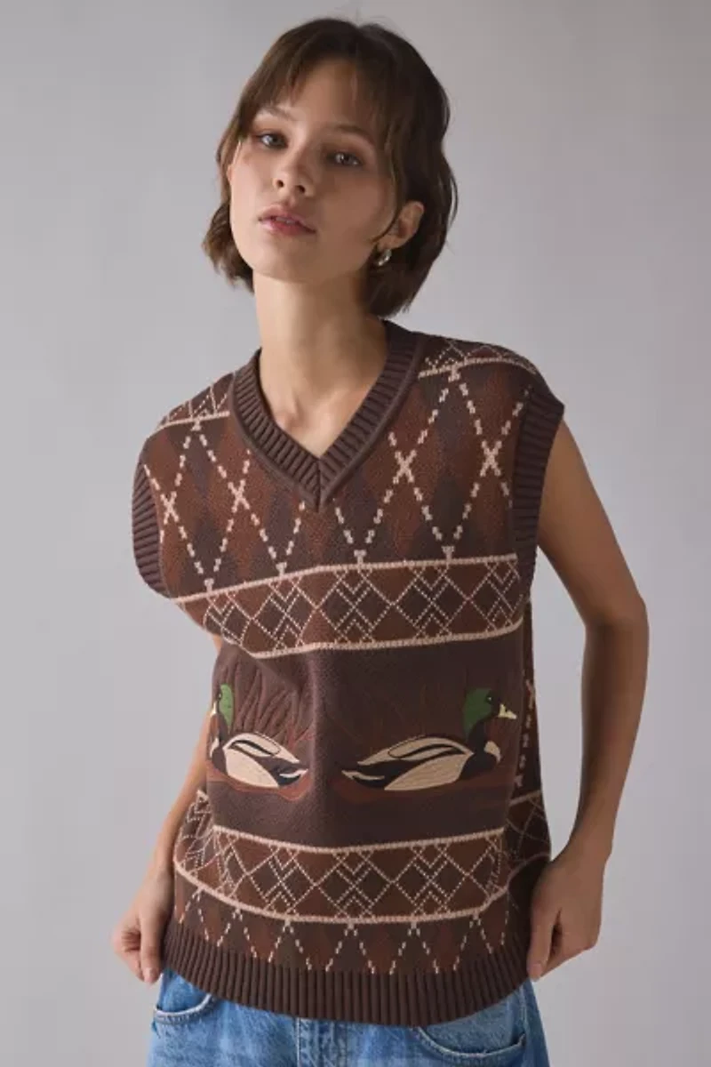 House Of Sunny Ripples Duck Motif Argyle Sweater Vest