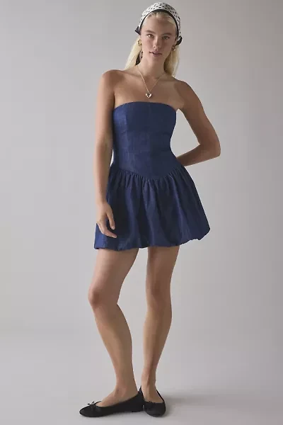 UO Darryl Denim Drop Waist Tube Mini Dress