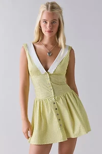 Frankies Bikinis Marley Lemon Dot Poplin Mini Dress