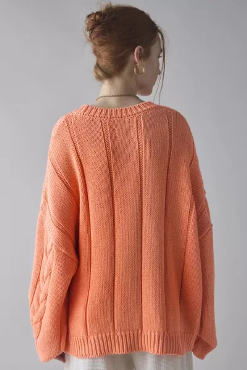 BDG Skylar Oversized Crew Neck Cable Knit Sweater