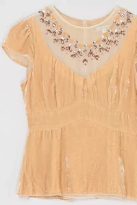 Vintage Y2k Light Tan Velvet Beaded Top