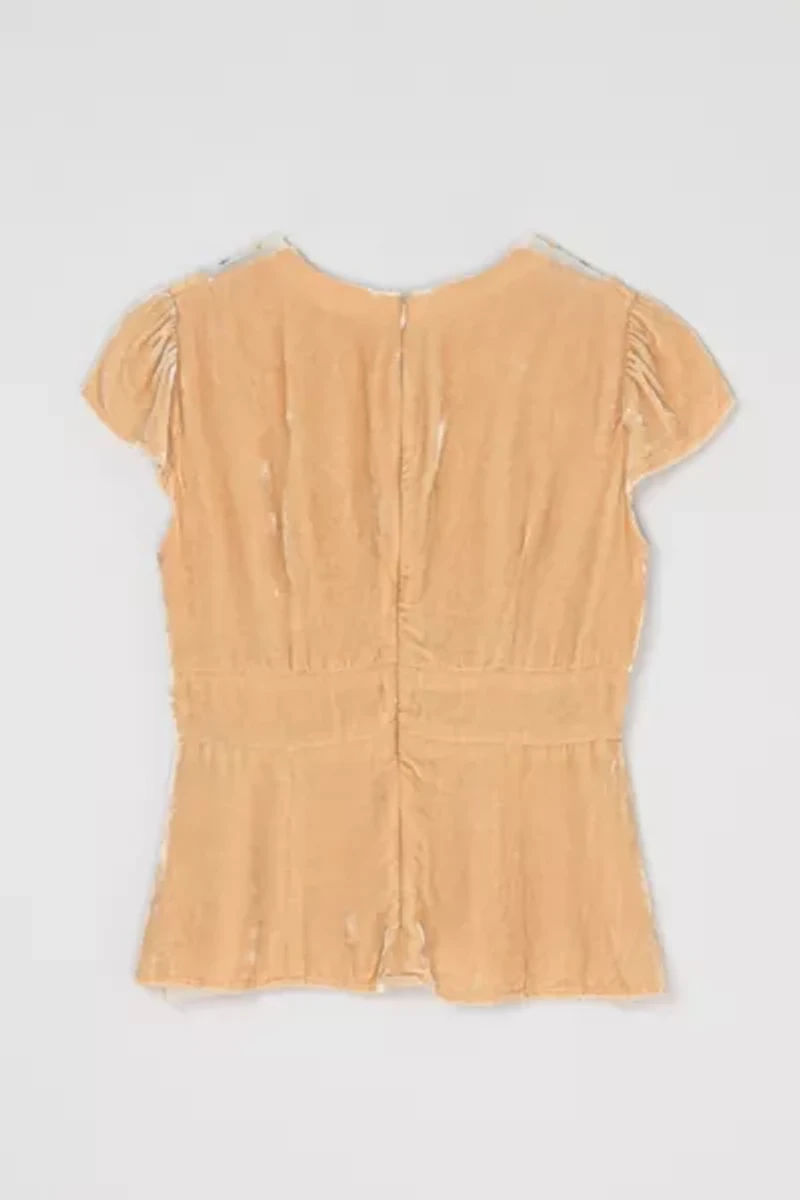 Vintage Y2k Light Tan Velvet Beaded Top