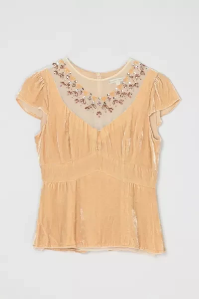Vintage Y2k Light Tan Velvet Beaded Top