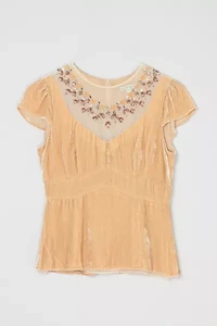 Vintage Y2k Light Tan Velvet Beaded Top