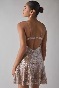 UO Liv Sequin Open Back Fit-And-Flare Mini Dress