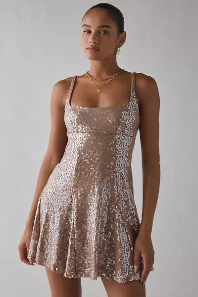 UO Liv Sequin Open Back Fit-And-Flare Mini Dress