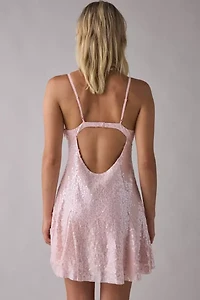 UO Liv Sequin Open Back Fit-And-Flare Mini Dress