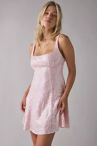 UO Liv Sequin Open Back Fit-And-Flare Mini Dress