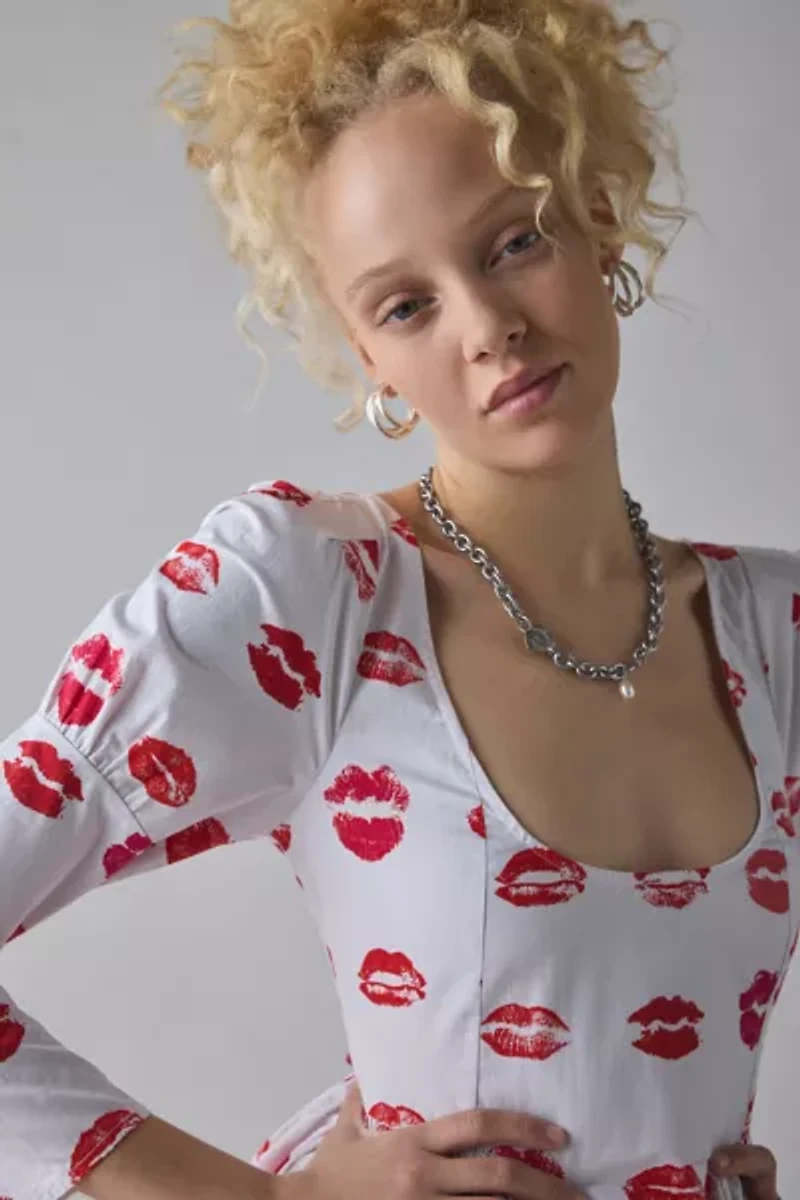 Tyler McGillivary Lipstick Stain Long Sleeve Babydoll Mini Dress