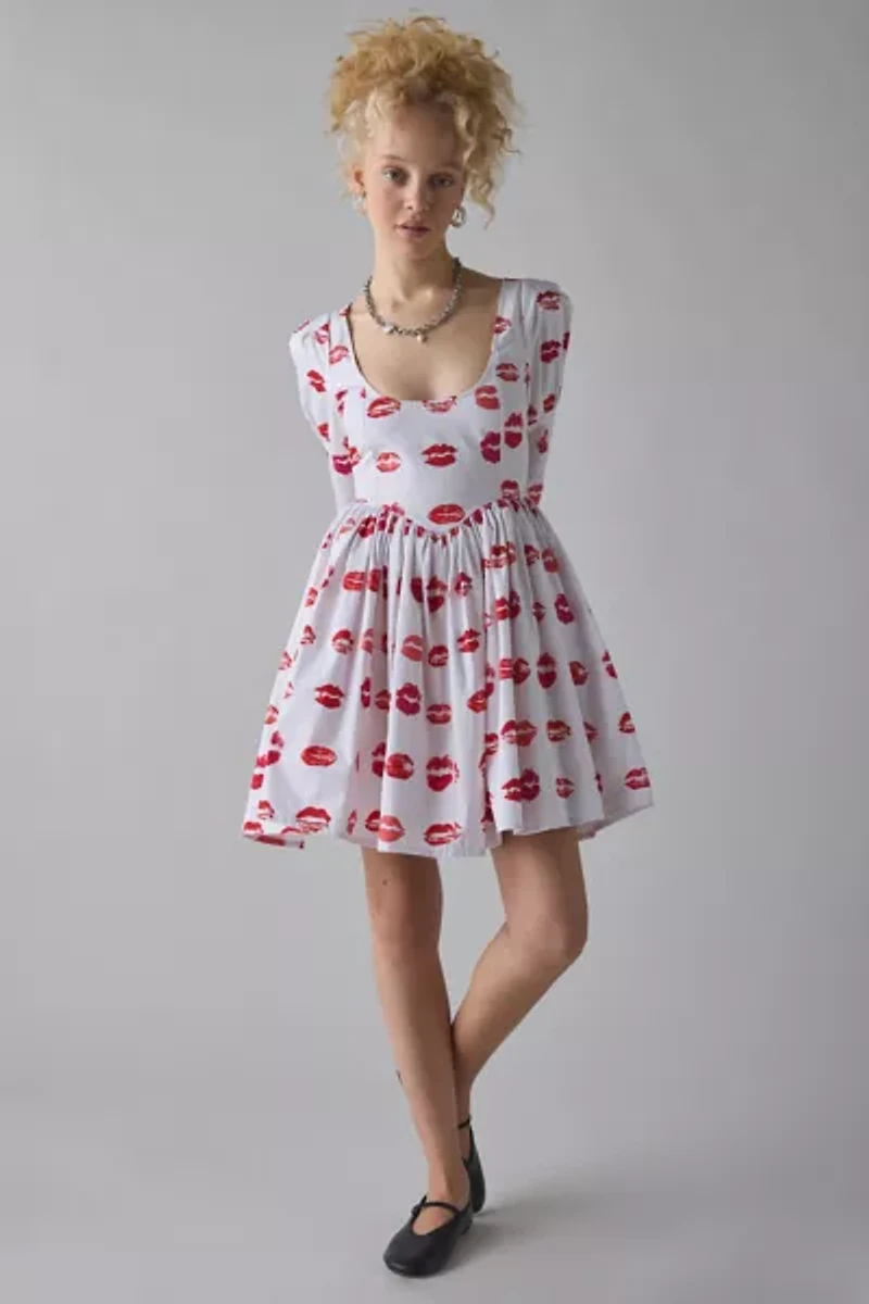 Tyler McGillivary Lipstick Stain Long Sleeve Babydoll Mini Dress