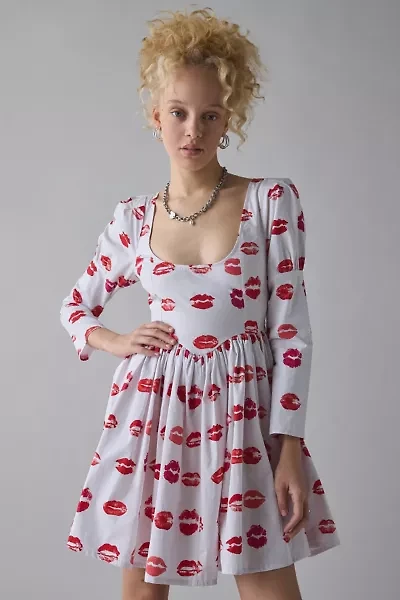 Tyler McGillivary Lipstick Stain Long Sleeve Babydoll Mini Dress