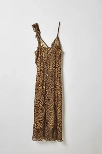 Vintage By Little Oyster Club Asymmetrical Cheetah Midi Dress