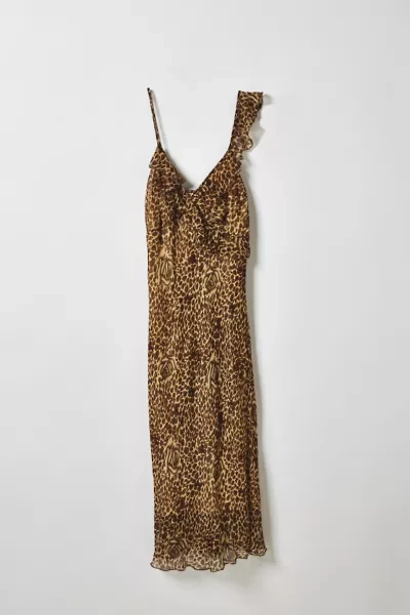 Vintage By Little Oyster Club Asymmetrical Cheetah Midi Dress