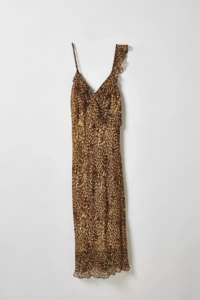 Vintage By Little Oyster Club Asymmetrical Cheetah Midi Dress