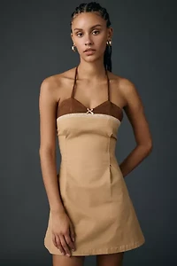 Zemeta Autumn Love Faux Suede Trim Halter Mini Dress