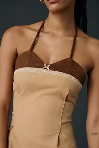 Zemeta Autumn Love Faux Suede Trim Halter Mini Dress