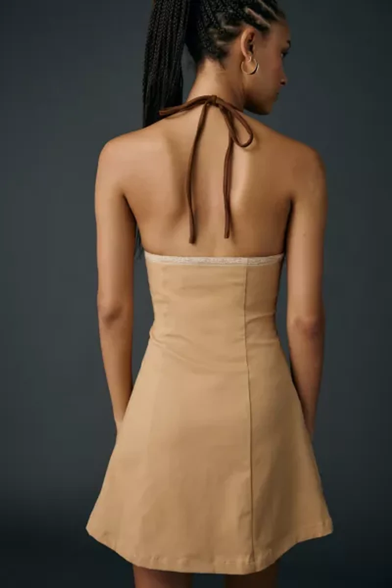 Zemeta Autumn Love Faux Suede Trim Halter Mini Dress