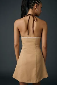Zemeta Autumn Love Faux Suede Trim Halter Mini Dress