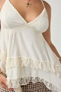 Kimchi Blue Asterid Lace Trim Asymmetric Babydoll Cami