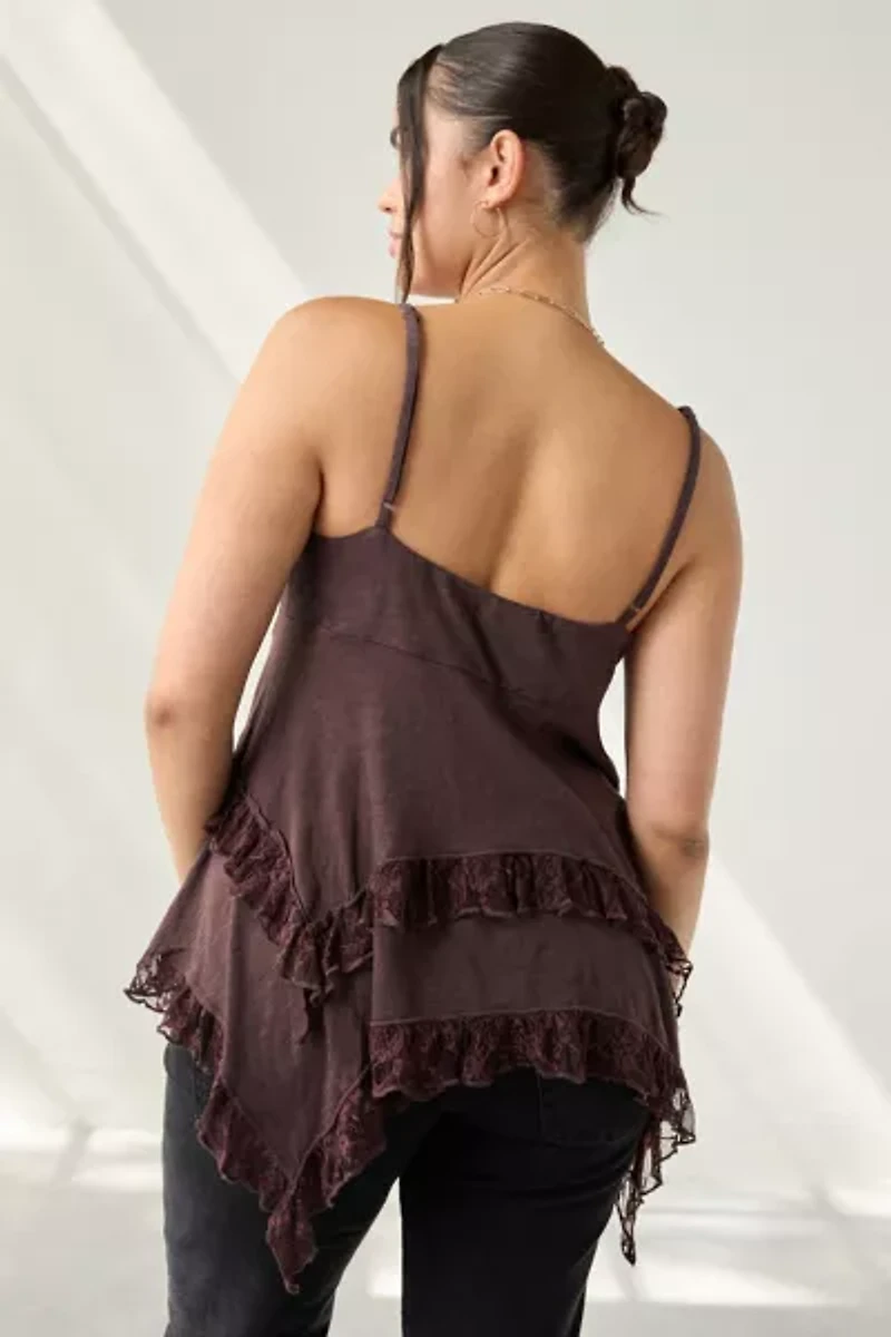 Kimchi Blue Asterid Lace Trim Asymmetric Babydoll Cami