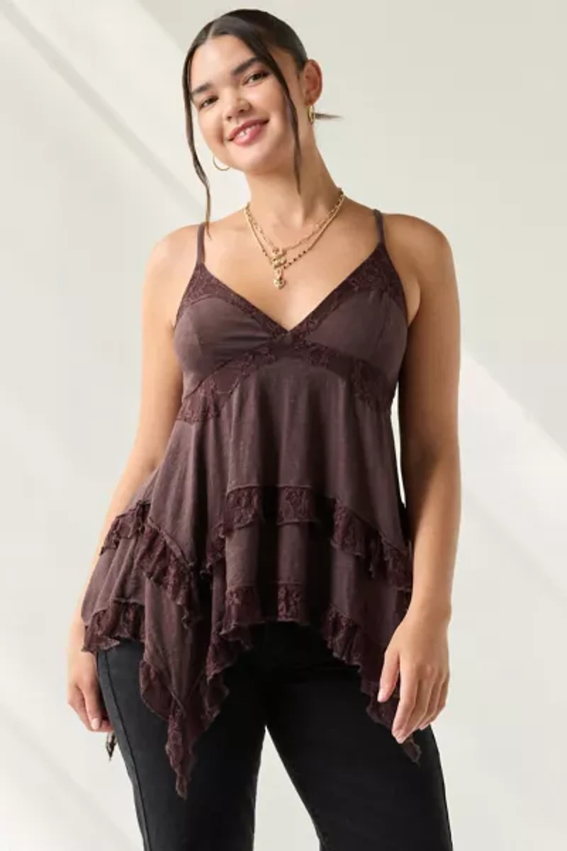 Kimchi Blue Asterid Lace Trim Asymmetric Babydoll Cami