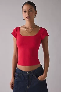 BDG Drew Cap Sleeve Square Neck Cropped Tee