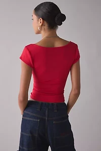 BDG Drew Cap Sleeve Square Neck Cropped Tee