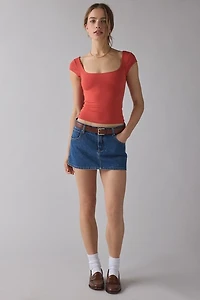 BDG Drew Cap Sleeve Square Neck Cropped Tee