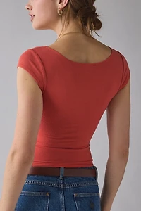 BDG Drew Cap Sleeve Square Neck Cropped Tee