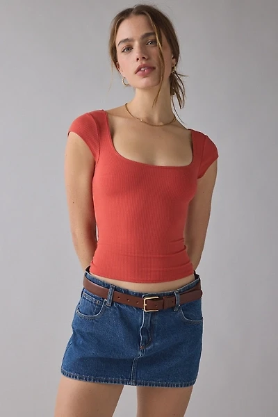 BDG Drew Cap Sleeve Square Neck Cropped Tee