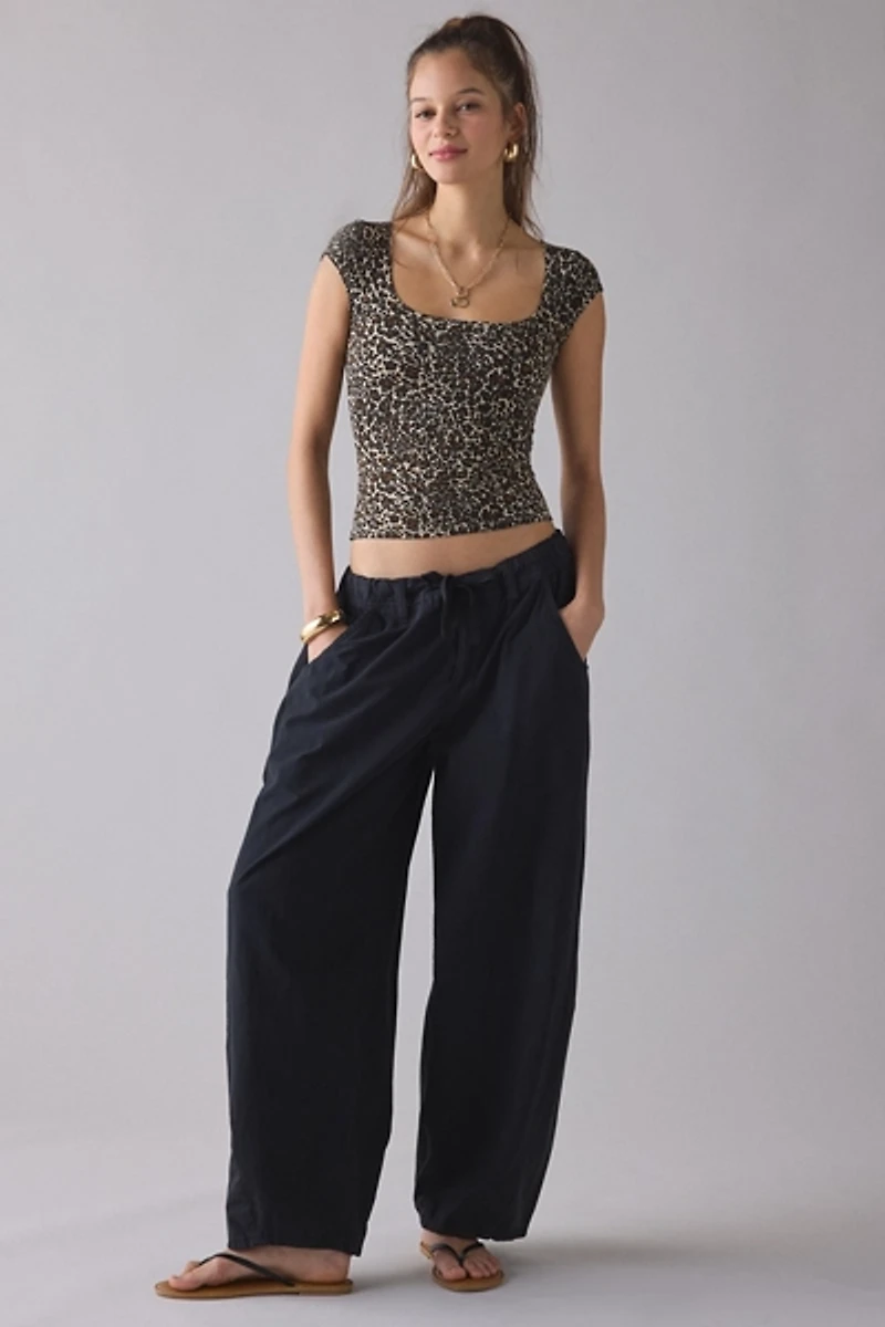 BDG Drew Cap Sleeve Square Neck Cropped Tee