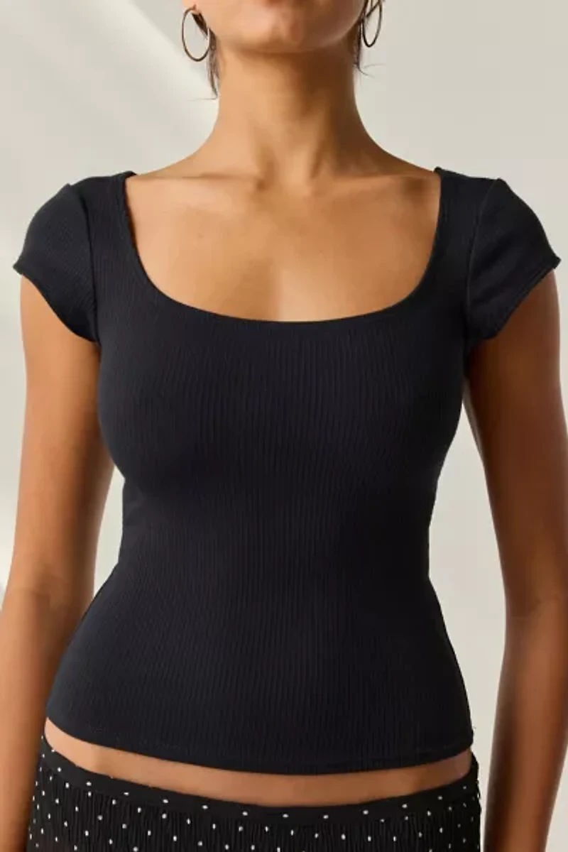 BDG Drew Cap Sleeve Square Neck Cropped Tee