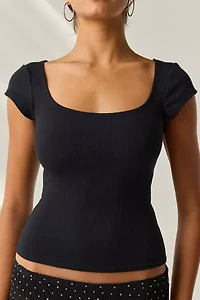 BDG Drew Cap Sleeve Square Neck Cropped Tee
