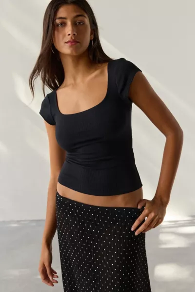BDG Drew Cap Sleeve Square Neck Cropped Tee