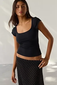 BDG Drew Cap Sleeve Square Neck Cropped Tee