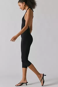 AFRM Patty Noir Backless Halter Catsuit